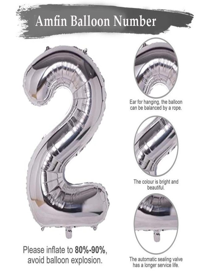 FI - FLICK IN 1 Pc Big Size Number 2 Foil Balloon 32 Inch Large Silver Number Foil Balloon 0 to 9 Number Balloons for Decoration 2nd Birthday Anniversary Decoration Items (Pack of 1, Silver) - Image 3